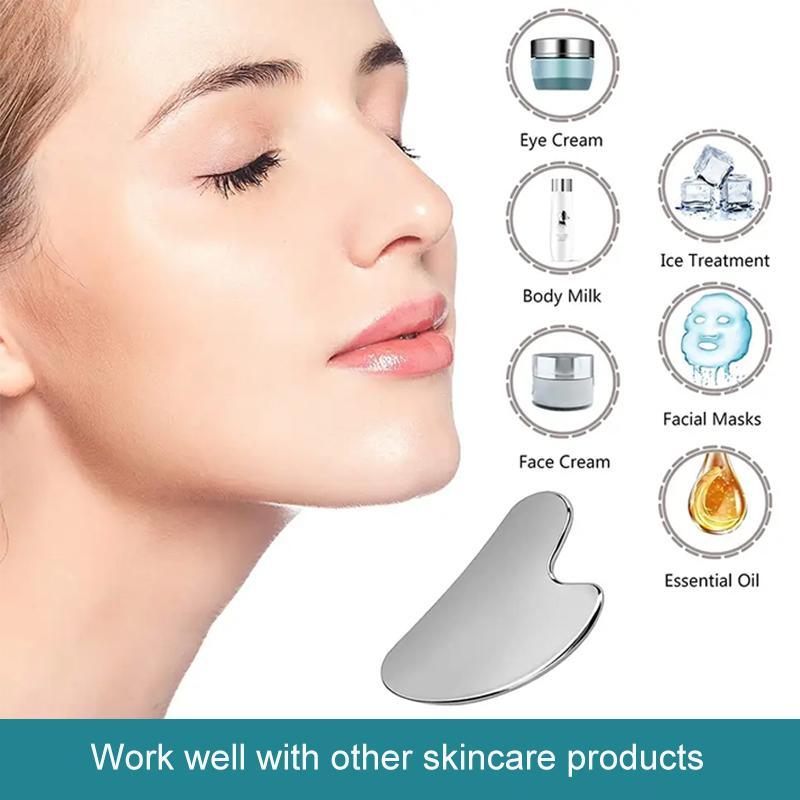 Stainless Steel Gua Sha Facial Tool, Gua Sha Massage Tool for Face and Body, Lymphatic Drainage, Facial Tension, Durable Stainless Steel Gua Sha Tool with Box