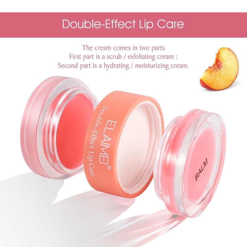 Strawberry & Peach Flavor Lip Care, 2 Counts set Moisturizing & Exfoliating Lip Mask, Hydrating Lip Care Product for Women & Girls