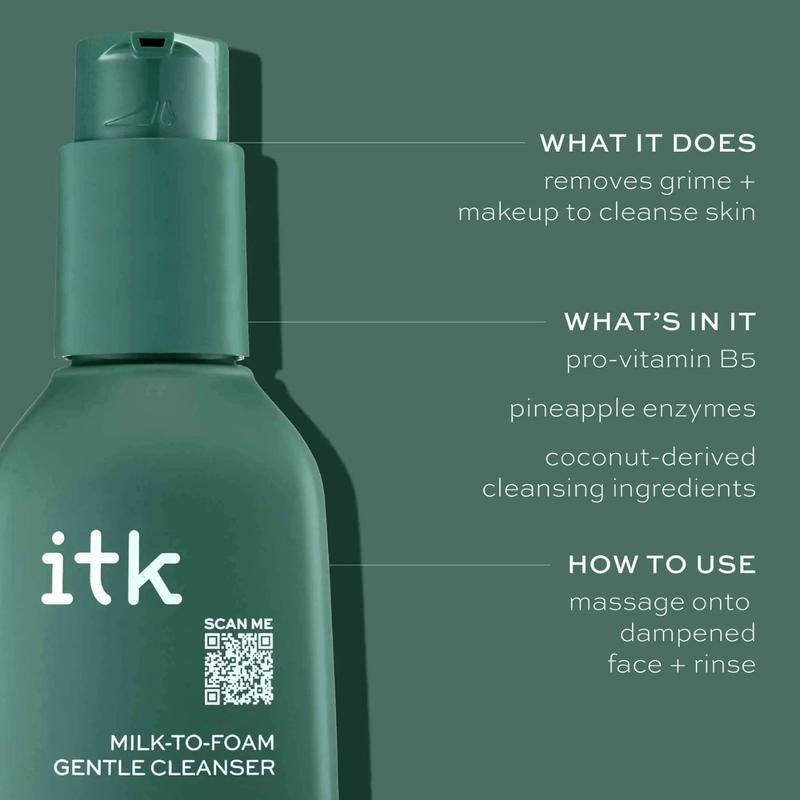 ITK Skincare Milk-to-Foam Gentle Cleanser Pro vitamin B5 2-in-1 Face Wash + Makeup Remover