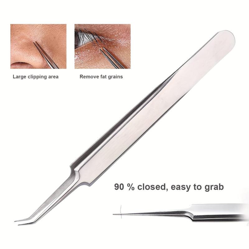 Stainless Steel Blackhead Tweezer Set, 3 Counts Pimple Tweezers Extractor Tool for Remove Blackhead, Whitehead, Acne, Blemishes, Bend Curved Tweezer Skin Blackhead Cleaning Tools