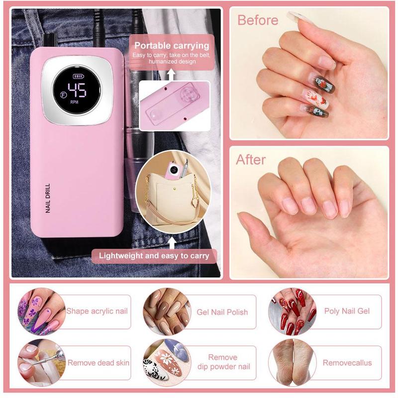 45000RPM Rechargeable Electric Nail Drill Machine With USB Connector Nail Polish Remover Drill Set Manicure Sander Low Noise