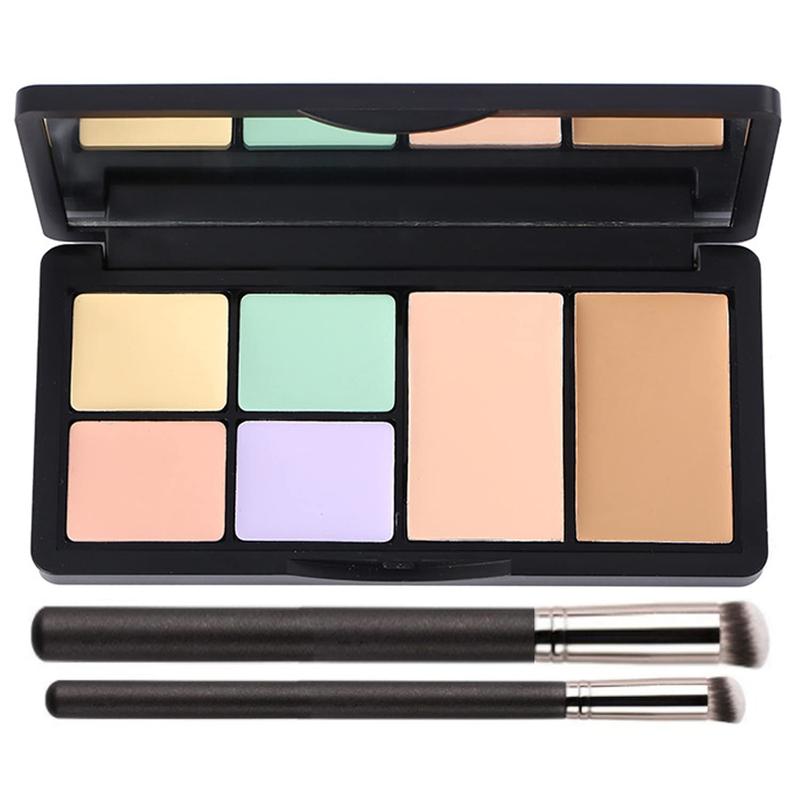 Concealer Contour Palette, 6 In 1 Color Correcting Concealer Contour Makeup Palette, Contouring Foundation Highlighting Makeup Kit for Dark Circles, Blemish With 2 Packs Brush (2#) Correction