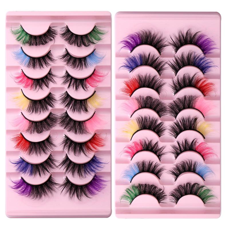 Colorful False Eyelashes (8 Pairs), Wispy Faux Cluster Lashes, Natural Curling False Eyelashes for Women and Girls Eye Makeup Enhancement