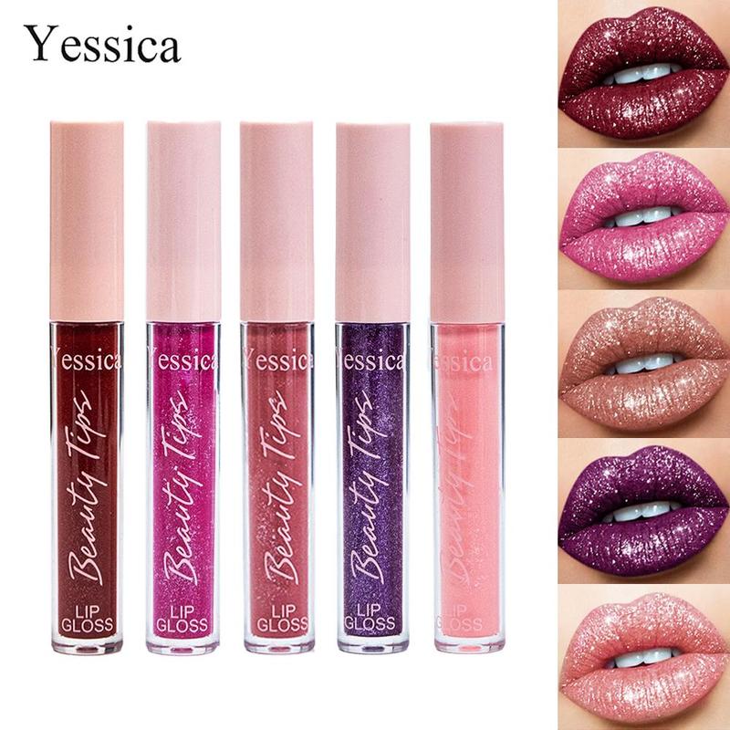 Long Lasting Glitter Lip Gloss, 1 Count Hydrating & Glittering Glaze Lipstick, Tinted Moisturizing Lip Stick for All Occasions Makeup, Glossy Lip Care Moisturizer for Girls & Women, Makeup Cosmetic Accessories