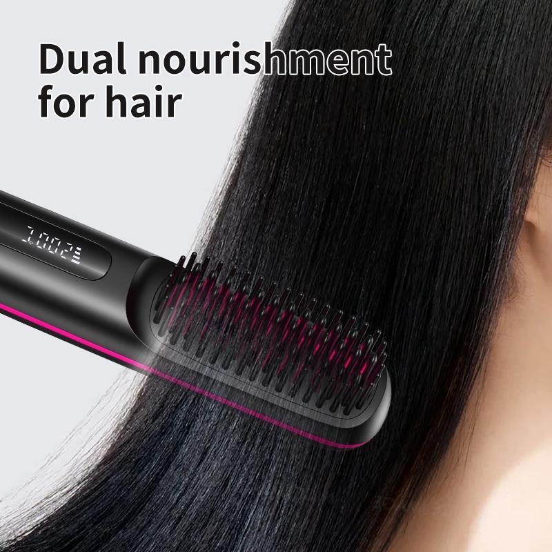 Portable Wireless Hair Straightener Brush, 1 Box USB Rechargeable Hair Straightening Comb, Hair Styling Tool for Home & Travel, Christmas Gift