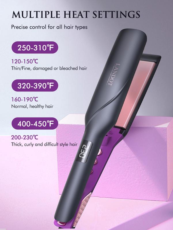 Straightener and Curler 2 in 1 -Professional Ceramic Straightening Curling Iron for Straighten Curl Wave Hair - Dual Voltage 12 Digital Heat Settings