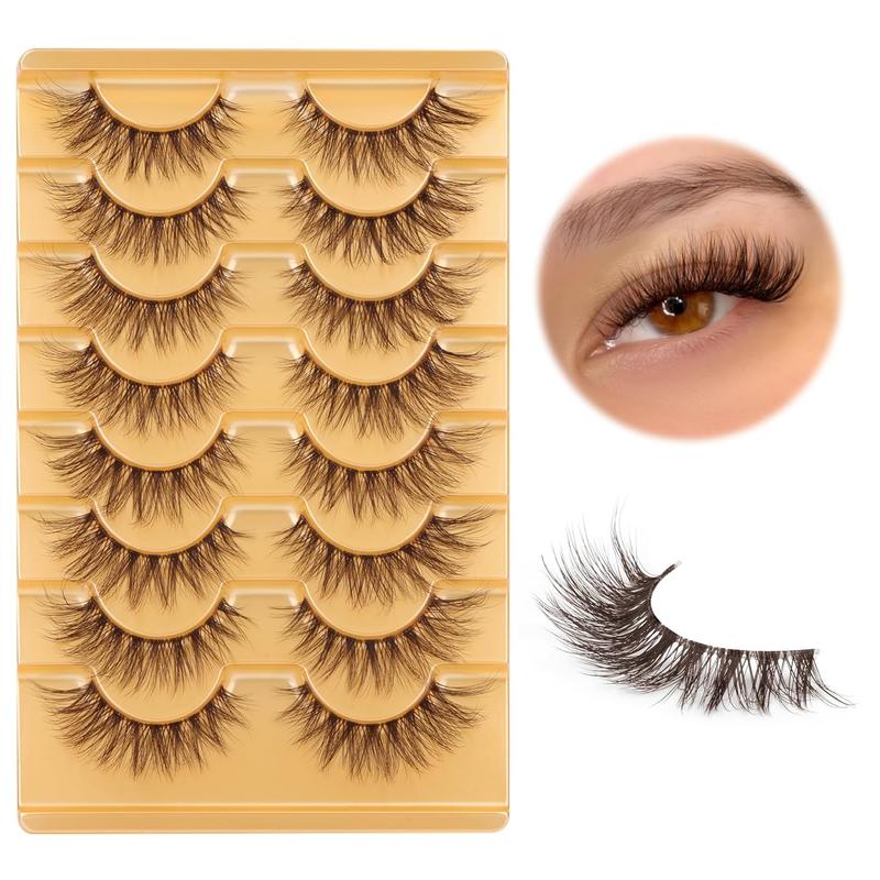 Natural Cat Eye False Eyelashes with Clear Band, 8 Pairs Wispy Curling Faux Cluster Lashes, Lightweight Volumized False Eyelashes for Eyelash Extension, Lashes Extension Kit, Christmas Gift