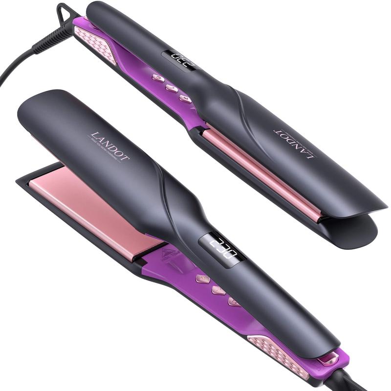 Straightener and Curler 2 in 1 -Professional Ceramic Straightening Curling Iron for Straighten Curl Wave Hair - Dual Voltage 12 Digital Heat Settings