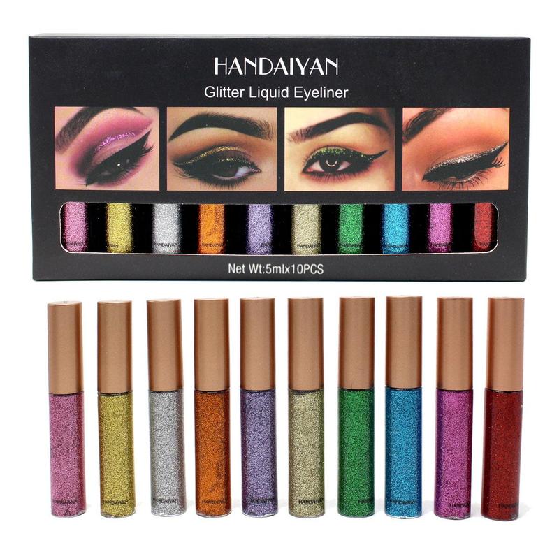 10 Color Glitter Liquid Eyeliner, Shimmering Eye Shadow Makeup, Long Lasting Sweat-proof Eyeliner Pen, Glittering Brightening Highlighting Liquid Stick