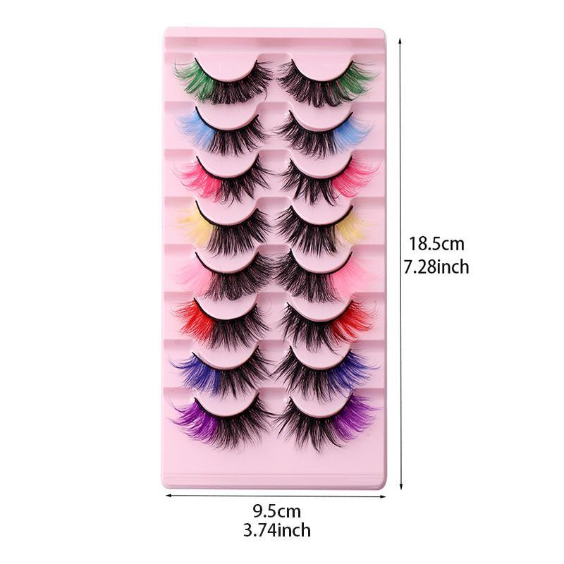 Colorful False Eyelashes (8 Pairs), Wispy Faux Cluster Lashes, Natural Curling False Eyelashes for Women and Girls Eye Makeup Enhancement