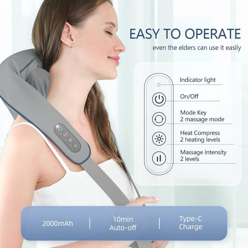 Neck and Shoulder Massager, Electric Cordless Massager for Shoulder, 6D Kneading Massage Pillow for Back, Leg, Waist, Trapezius, Grey