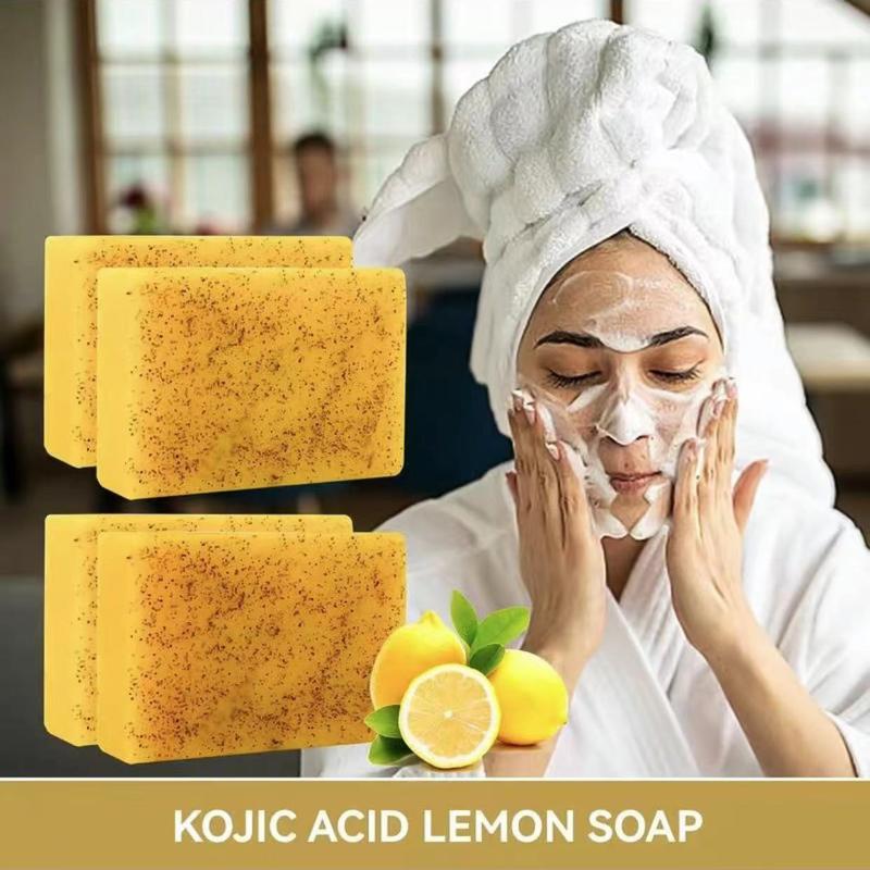 Lemon Turmeric & Kojic Acid Soap Bar, Face & Body Wash, Dark Spot Reducer, Daily Skin Cleanser Sets for Acne-prone Skin, Moisturizing Gentle Kojic Acid Soap Bar Set with Soap Saver Bags, Halloween, Fall handmade soap