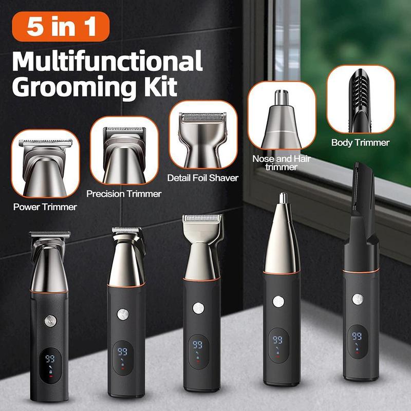 5 in 1 Electric Hair Trimmer for Men, 1 Set Cordless Hair Clipper Kit, Waterproof Electric Shaver & Facial Hair Removal Tool& Hair Remover, Perfect for Home & Travel