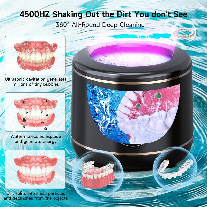 Ultrasonic Denture Cleaner, 1 Set UV Denture Cleaner with 304 Stainless Steel Tank, Oral Care Product for Home & Travel