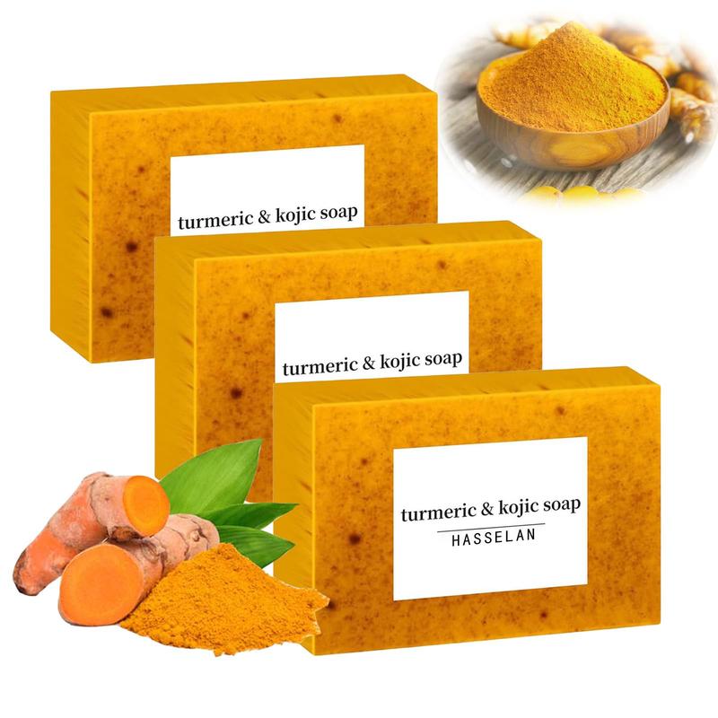 Lemon Turmeric & Kojic Acid Soap Bar, Face & Body Wash, Dark Spot Reducer, Daily Skin Cleanser Sets for Acne-prone Skin, Moisturizing Gentle Kojic Acid Soap Bar Set with Soap Saver Bags, Halloween, Fall handmade soap