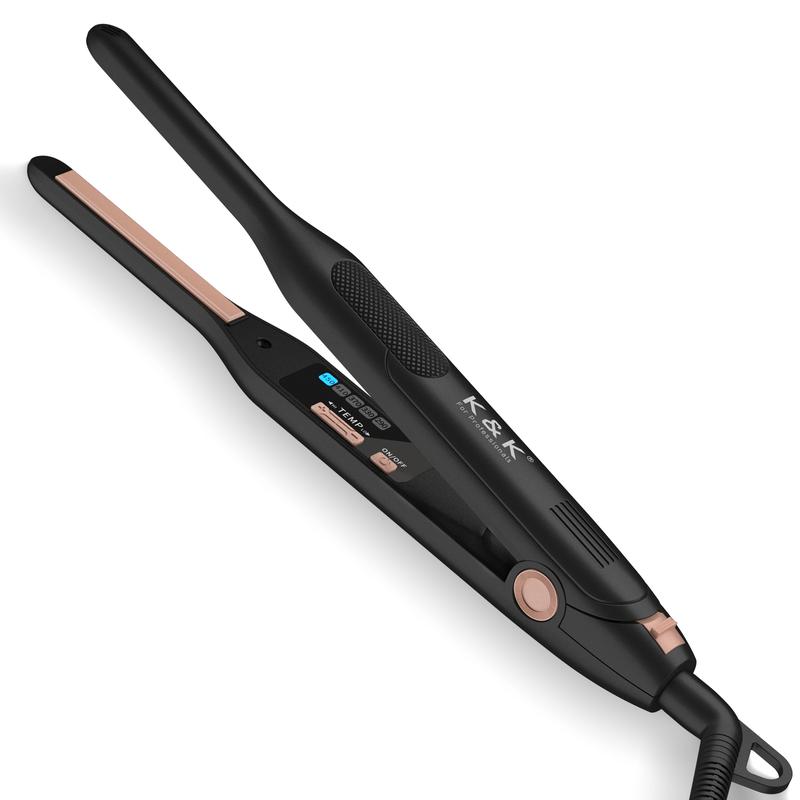 K&K Mini Flat Iron for Short Hair 3 10 inch Small Hair Straightener for Pixie & Beard creamic Flat Iron for Women Dual Voltage, Auto Shut Off Flawless Handle