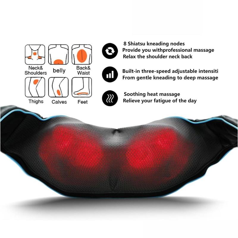 Cordless Massager, 1 Set Portable Electric Neck & Shoulder Massager with Heat, Electric Massage Pillow for Back & Foot & Waist & Hip