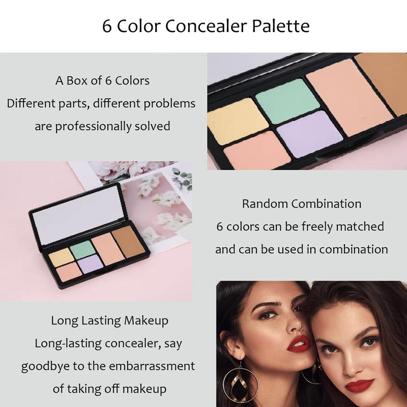 Concealer Contour Palette, 6 In 1 Color Correcting Concealer Contour Makeup Palette, Contouring Foundation Highlighting Makeup Kit for Dark Circles, Blemish With 2 Packs Brush (2#) Correction