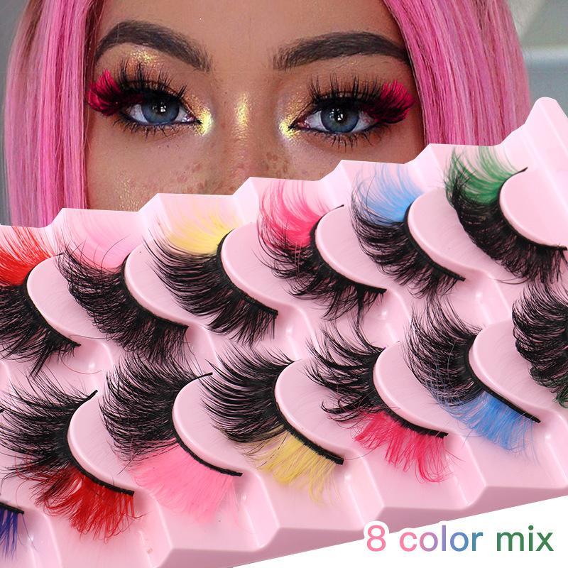 Colorful False Eyelashes (8 Pairs), Wispy Faux Cluster Lashes, Natural Curling False Eyelashes for Women and Girls Eye Makeup Enhancement