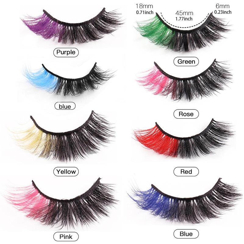 Colorful False Eyelashes (8 Pairs), Wispy Faux Cluster Lashes, Natural Curling False Eyelashes for Women and Girls Eye Makeup Enhancement