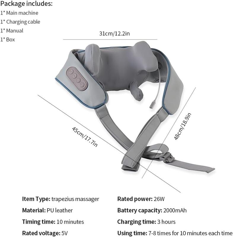 Neck and Shoulder Massager, Electric Cordless Massager for Shoulder, 6D Kneading Massage Pillow for Back, Leg, Waist, Trapezius, Grey