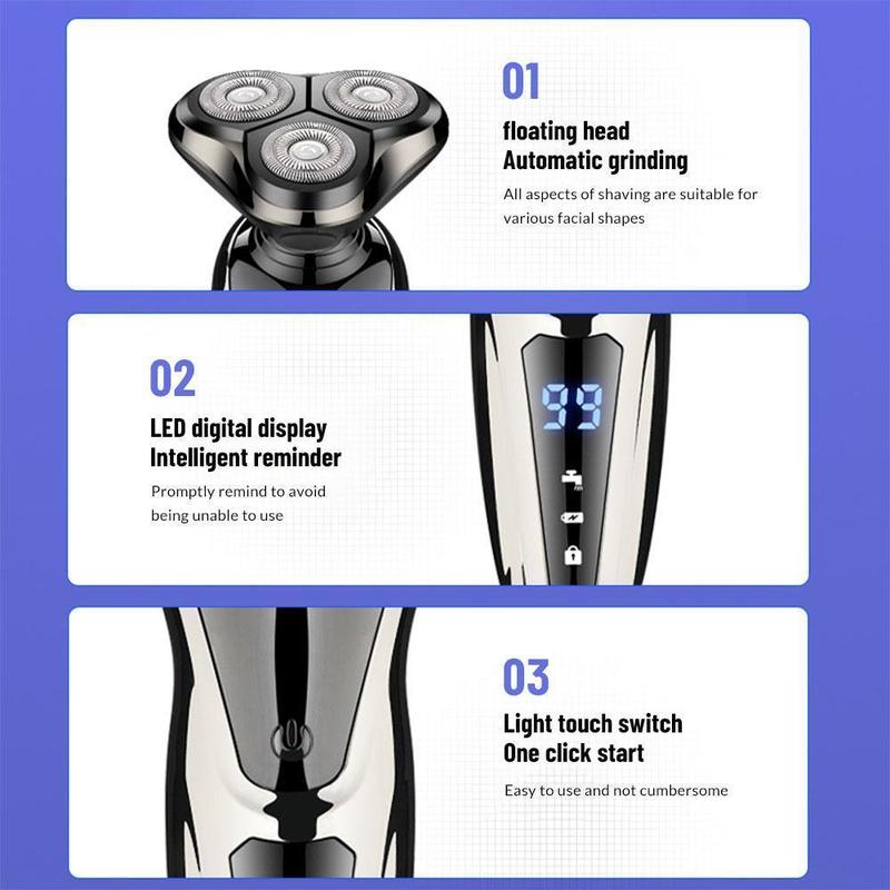 Men's Electric Shaver, 3 in 1 Trimming Grooming Kit, Men's Electric Shaver Rotary Replacement   Waterproof   Rechargeable, Men's Electric Shaver Cordless Floating Head Replaceable Blades, Portable Travel Shaver Creative Men's Valentine's Day Gift