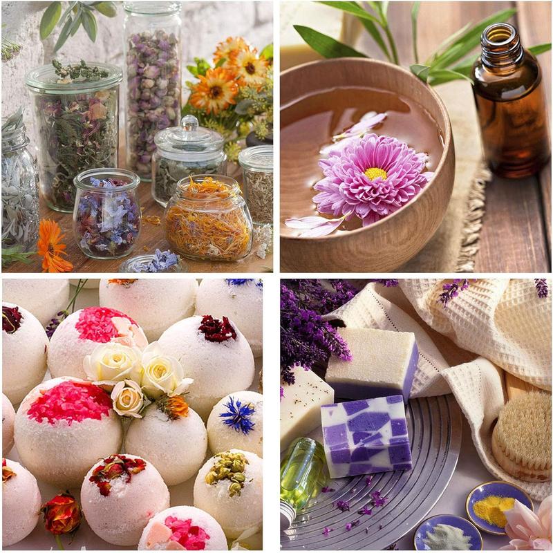 16 Bags Dried Flowers,100% Natural Dried Flowers Herbs Kit for Soap Making, DIY Candle Making,Bath - Include Rose Petals,Lavender,Don't Forget Me,Lilium,Jasmine,Rosebudsand More