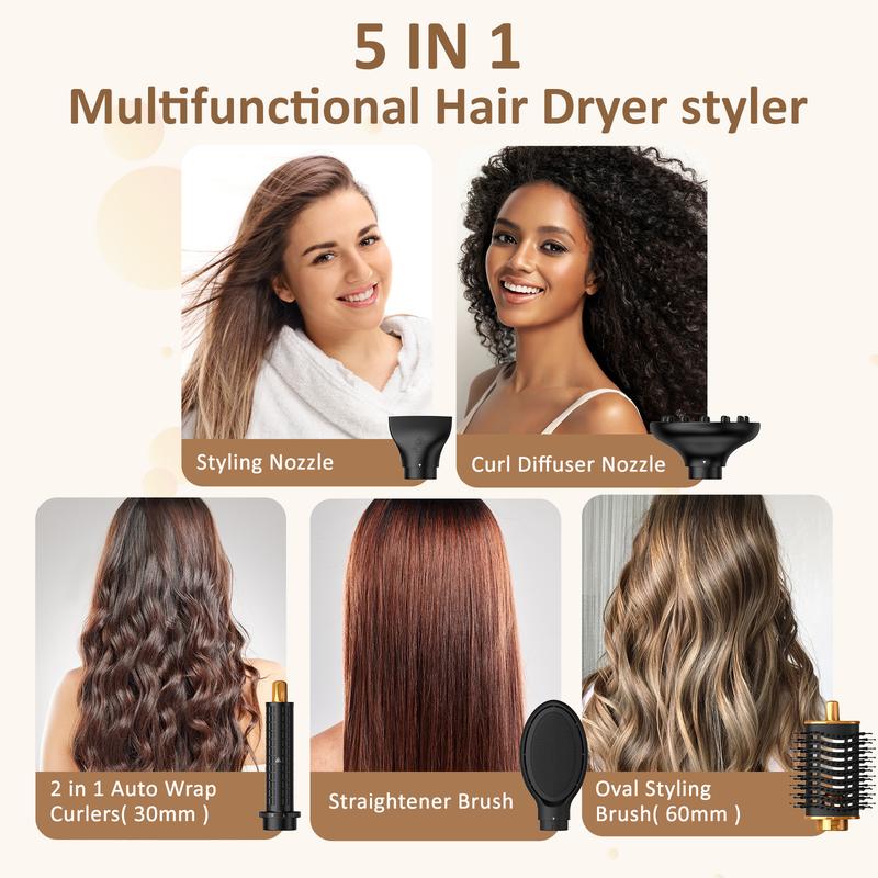 5-in-1 hair styler set high-speed powerful dryer curling wand straightening comb and oval brush Perfect for all hair type and styles Smoothing Comfort