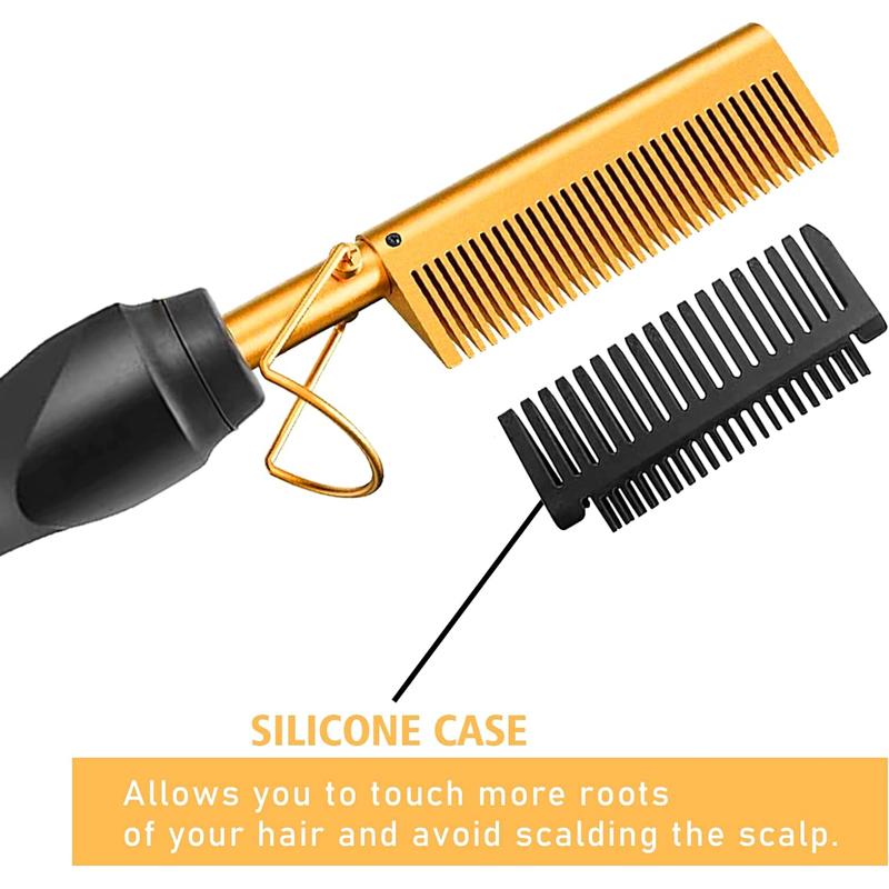 Electric Hot Comb Hair Straightener for Natural Black Hair and Wigs - Safe Pressing Comb with Curling Iron, Wig Glue, and Wax Stick Kit