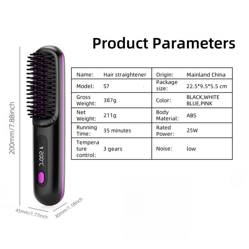 Portable Wireless Hair Straightener Brush, 1 Box USB Rechargeable Hair Straightening Comb, Hair Styling Tool for Home & Travel, Christmas Gift