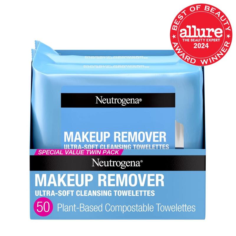 Makeup Remover Wipes, Ultra-Soft Cleansing Facial Towelettes for Waterproof Makeup, Alcohol-Free, Plant-Based, Twin Pack, 25 Count (Pack of 2) Neutrogena