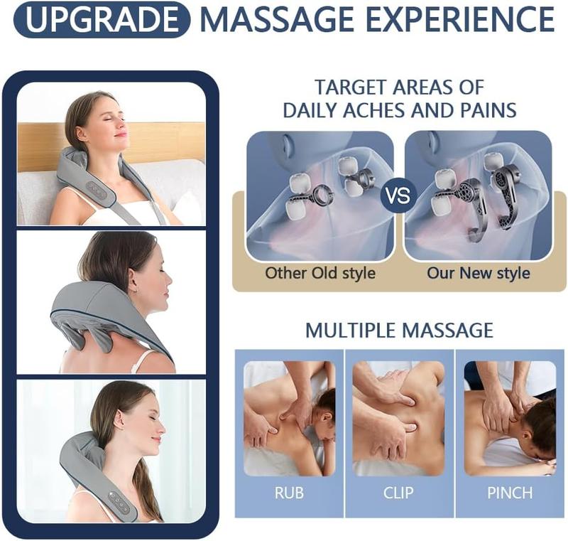 Neck and Shoulder Massager, Electric Cordless Massager for Shoulder, 6D Kneading Massage Pillow for Back, Leg, Waist, Trapezius, Grey