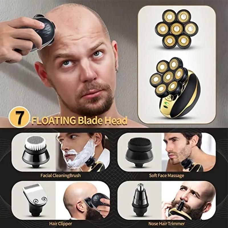 Electric Shaver for Bald Men, 1 Set Cordless 7D Electric Waterproof Bald Head Close Razor for Men, Summer Electric Hair Shaving Kit for Men & Barber, Hair Styling Tools