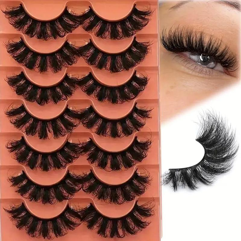 Fluffy Volumized False Eyelashes, 7 Pairs Faux Cluster Lashes, Natural Curling Eye Makeup Strip Lashes, Full Volume Eyelash for Eye Makeup Enhancement