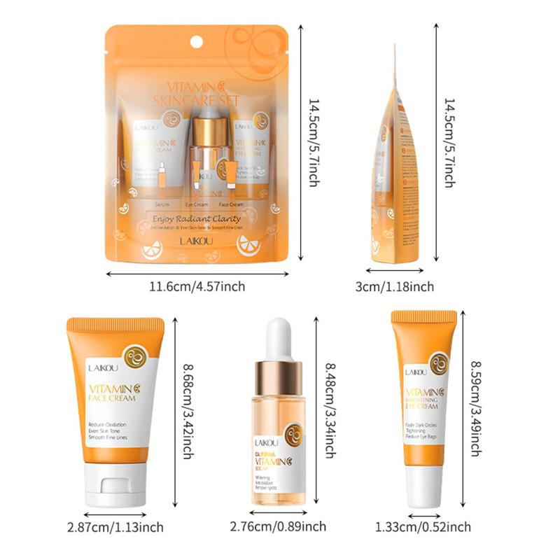 Vitamin C Hydrating Brightening Skin Care Set, 3 Counts set Moisturizing Firming VC Essence & Eye Cream & Face Cream, Revitalizing, Daily Skincare Gift