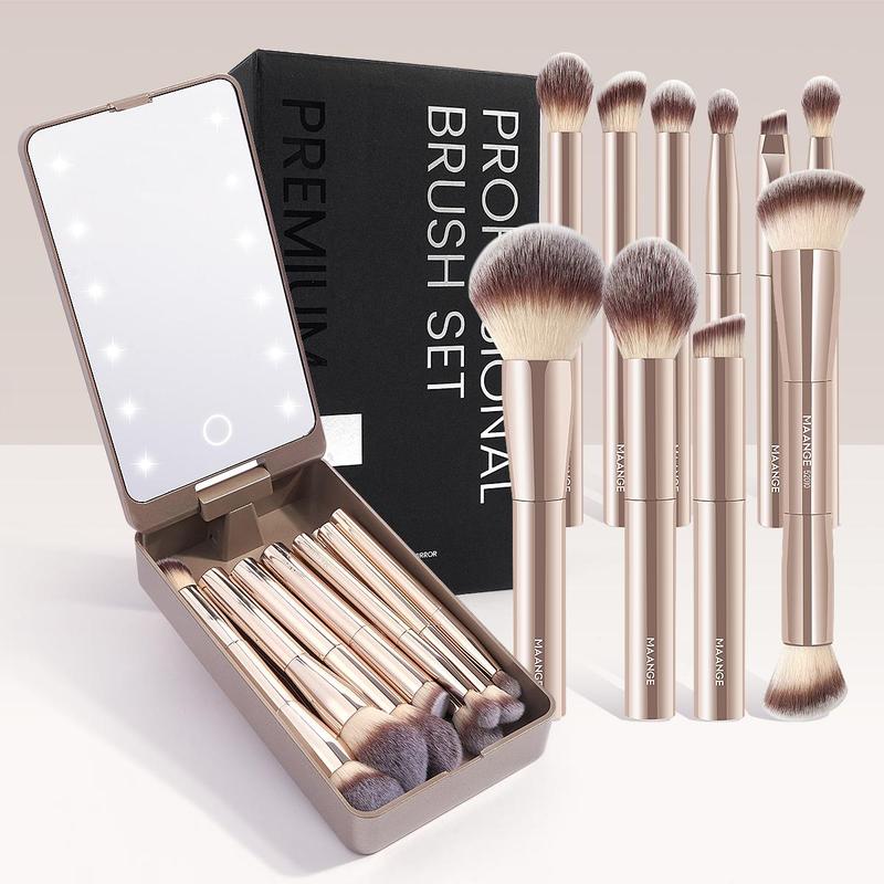 Professional Soft Makeup Brush Set with Storage Box, 10pcs set Makeup Brush with LED Light, Multifunctional Makeup Accessories for Women & Girls, Christmas Gift