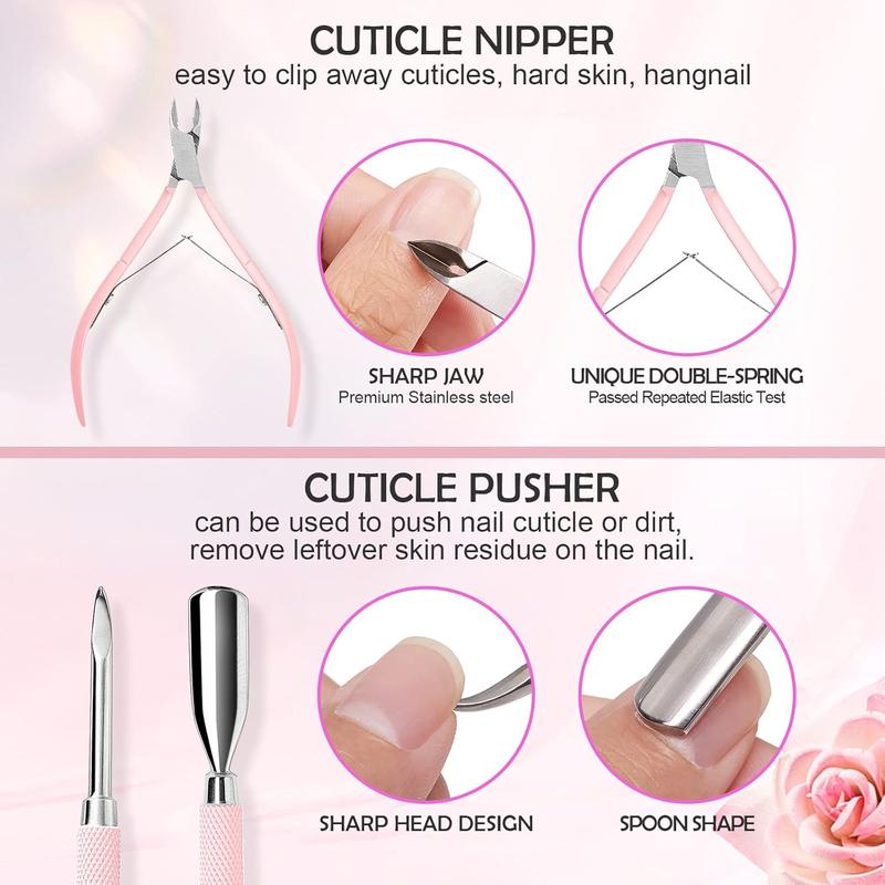 File and Buffer, Pink Basic  Prep Kit with Cuticle Trimmer, Beginner Manicure Kit  Care Kit with Cuticle Clipper, Cuticle Trimmer and  Brush for   Nails(7pcs)