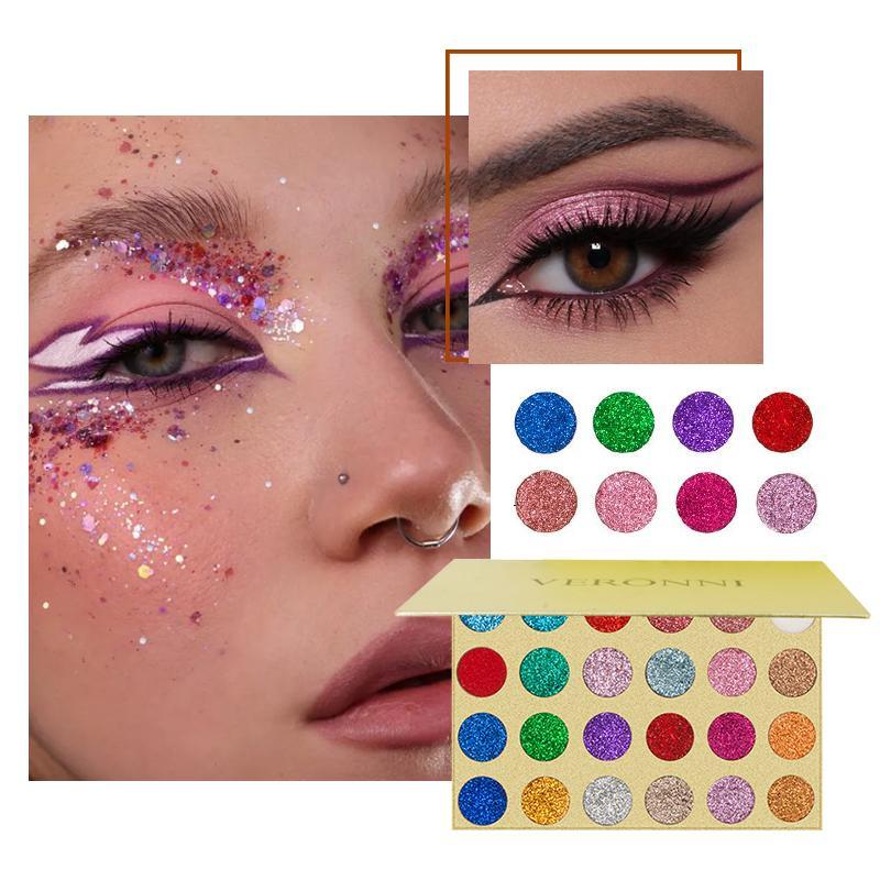 24 Color Glitter Eyeshadow Palette, Glitter Eye Shadow Makeup Palette, Long Lasting Shimmering Eye Shadow Makeup Products for Women,  Glossier Gifts for Her