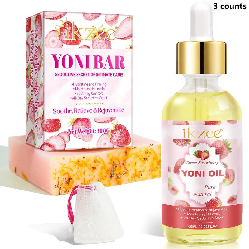 Strawberry Flavor Bath & Body Care Set, Including 1 Count Oil & 1 Count Soap, Women's Cleansing and Care Set