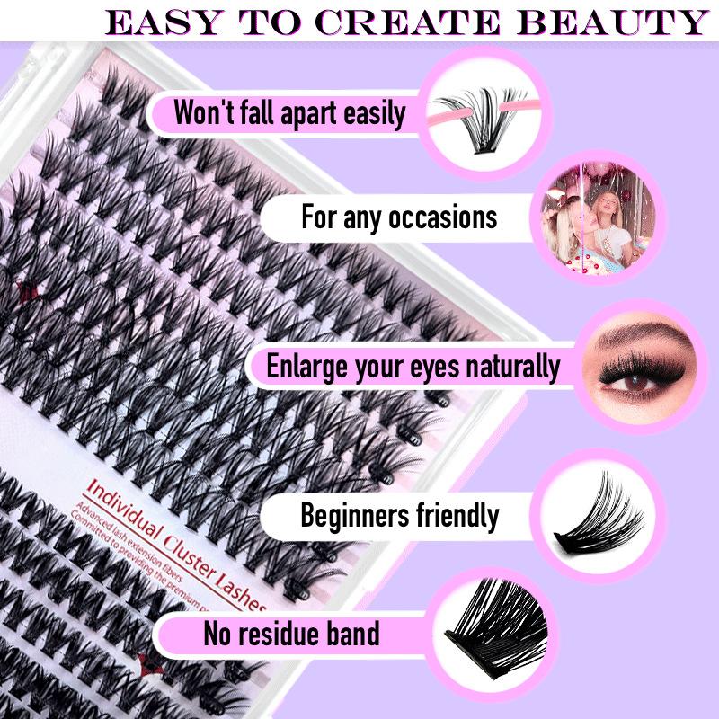 280pcs Individual Lashes Cluster D Curl Eyelash Extension Kit Lash Clusters with Lash Bond and Seal and Lash Applicator Tool for Self Application (KIT,30D+40D-9-16MIX)