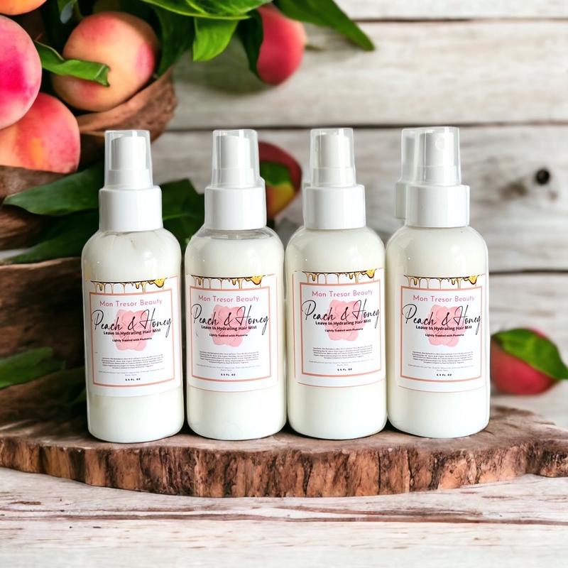 Peach & Honey leave in Hydrating Hair Mist  for all hair types and textures ( straight, curly, thick, thin, locks, braids, twists, chemically treated Silicone Free Hair Nutrition Silicone Free Haircare moisturize Coconut Oil Moisture Hydrate