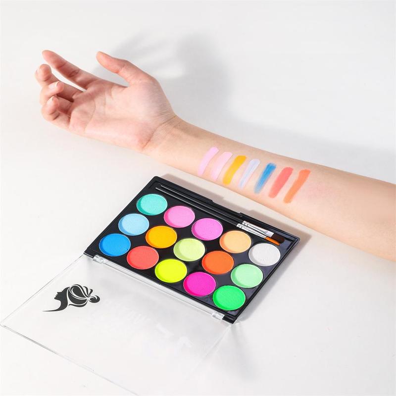 15 Color Body Paint Palette with Brushes, 1 Set Face Body Paint Palette, Cosmetic Palette for Stage Makeup, Nightclub Party Cosplay