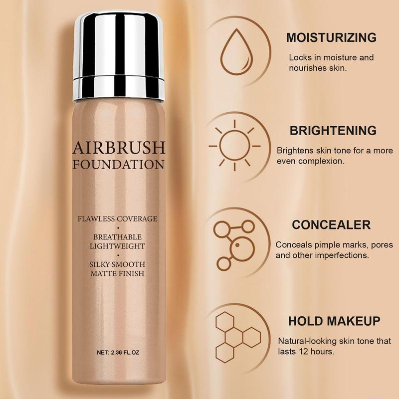 Airbrush Foundation Makeup Spray, Long Lasting Waterproof Full Coverage Foundation for Brighten, Concealer and Hydrating, Natural Matte Finish, Brush and Makeup Sponge Include, 2.36oz (#1 Natural)