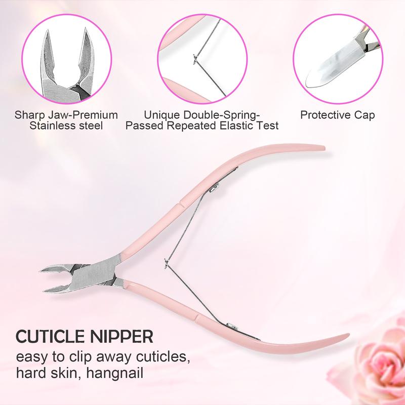 Makartt Cuticle Trimmer with Cuticle Pusher, 3 PCS Pink Nail Cuticle Nipper Professional Pedicure Manicure Tools with Stainless Steel Dual End Pusher, Nail Scraper Nail Care Nail Art