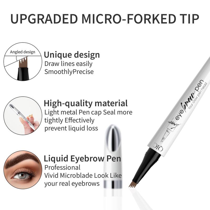 4 Fork Tip Liquid Eyebrow Pencil, 1 Count Long Lasting Eyebrow Pen, Brow Styling Brush, High Pigmented Brow Shading & Filling Product