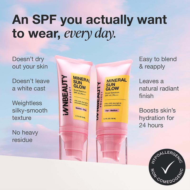 Mineral Sun Glow SPF Broad Spectrum SPF 43 PA +++ Facial Lightweight Skincare Sunscreen Hydrating Radiant Sensitive Vegan