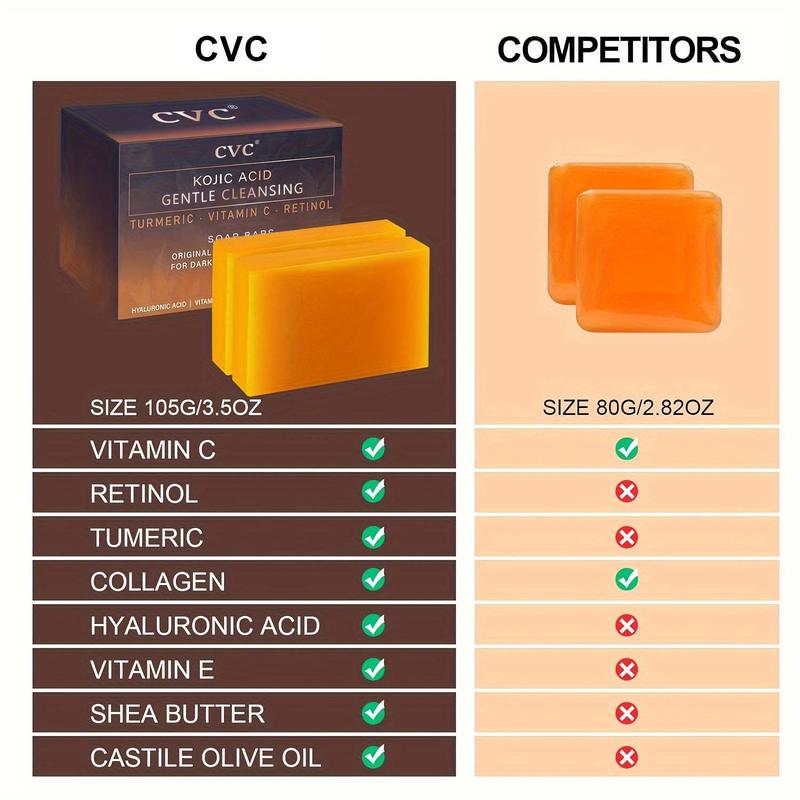 CVC Kojic Acid Dark Spot Remover Soap Bars with Turmeric, Vitamin C, Retinol & Hyaluronic Acid – 2 Pack