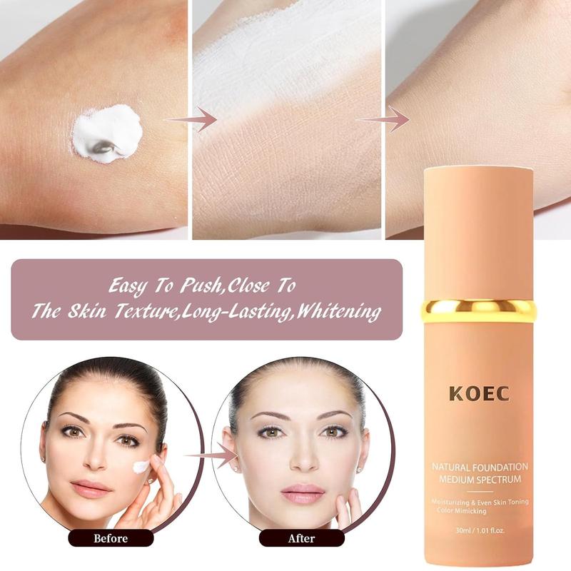 KOEC Bionic Foundation 4 in 1 - Light Spectrum, Foundation 4 in 1 Medium Spectrum, 4 in 1 Foundation Liquid Hydratin Full Coverage Concealer Color Mimicking Foundation