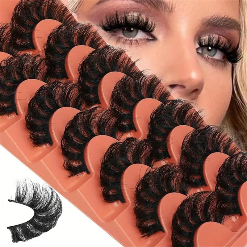 Fluffy Volumized False Eyelashes, 7 Pairs Faux Cluster Lashes, Natural Curling Eye Makeup Strip Lashes, Full Volume Eyelash for Eye Makeup Enhancement