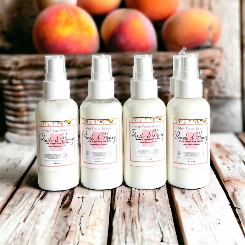 Peach & Honey leave in Hydrating Hair Mist  for all hair types and textures ( straight, curly, thick, thin, locks, braids, twists, chemically treated Silicone Free Hair Nutrition Silicone Free Haircare moisturize Coconut Oil Moisture Hydrate